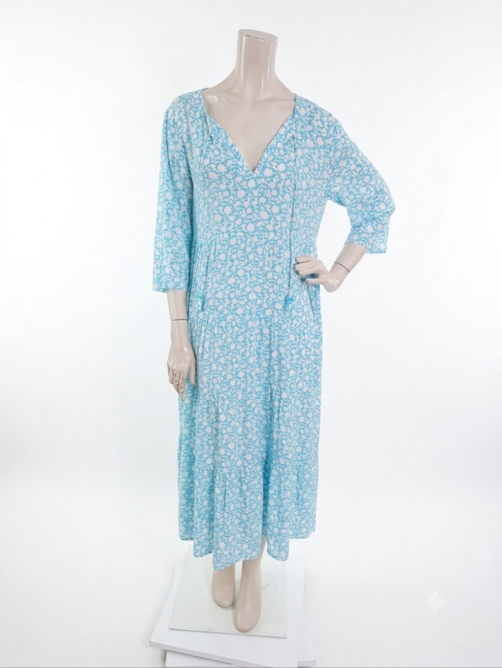 Aspiga Emma Floral Print Midi Dress M Turquoise